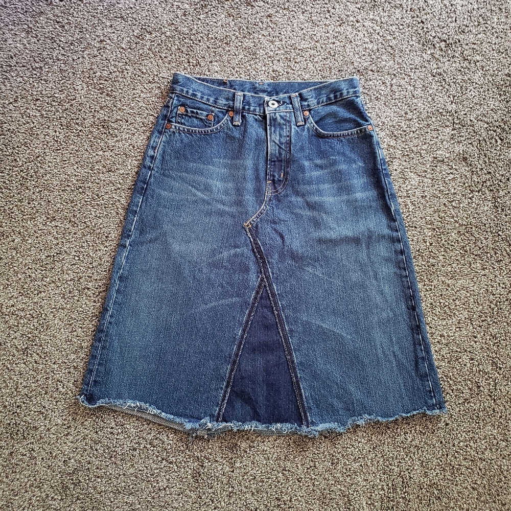 Replay Denim Skirt Knee Length Womens 27 Patchwork Frayed Country Concert